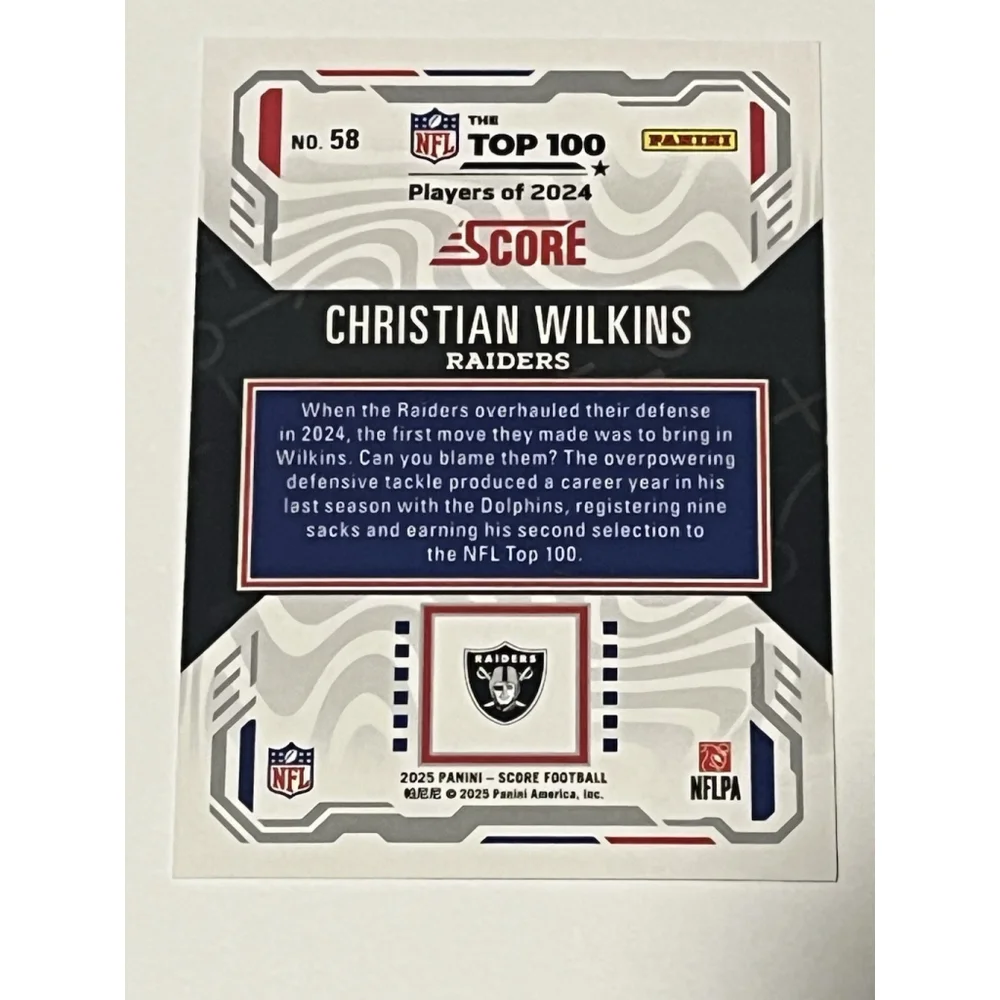 Christian Wilkins Raiders Football Card #58 Top 100